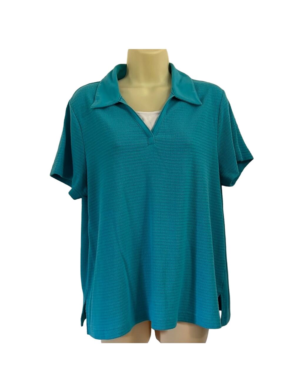 Cato Woman 22/24W Turquoise Blue & White Textured Knit Top